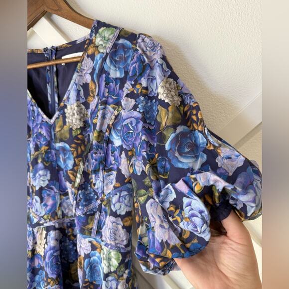 NWT Rachel Parcell Floral Linen Blend V-Neck Puff Sleeve Mini Dress Size 16 - Picture 4 of 13